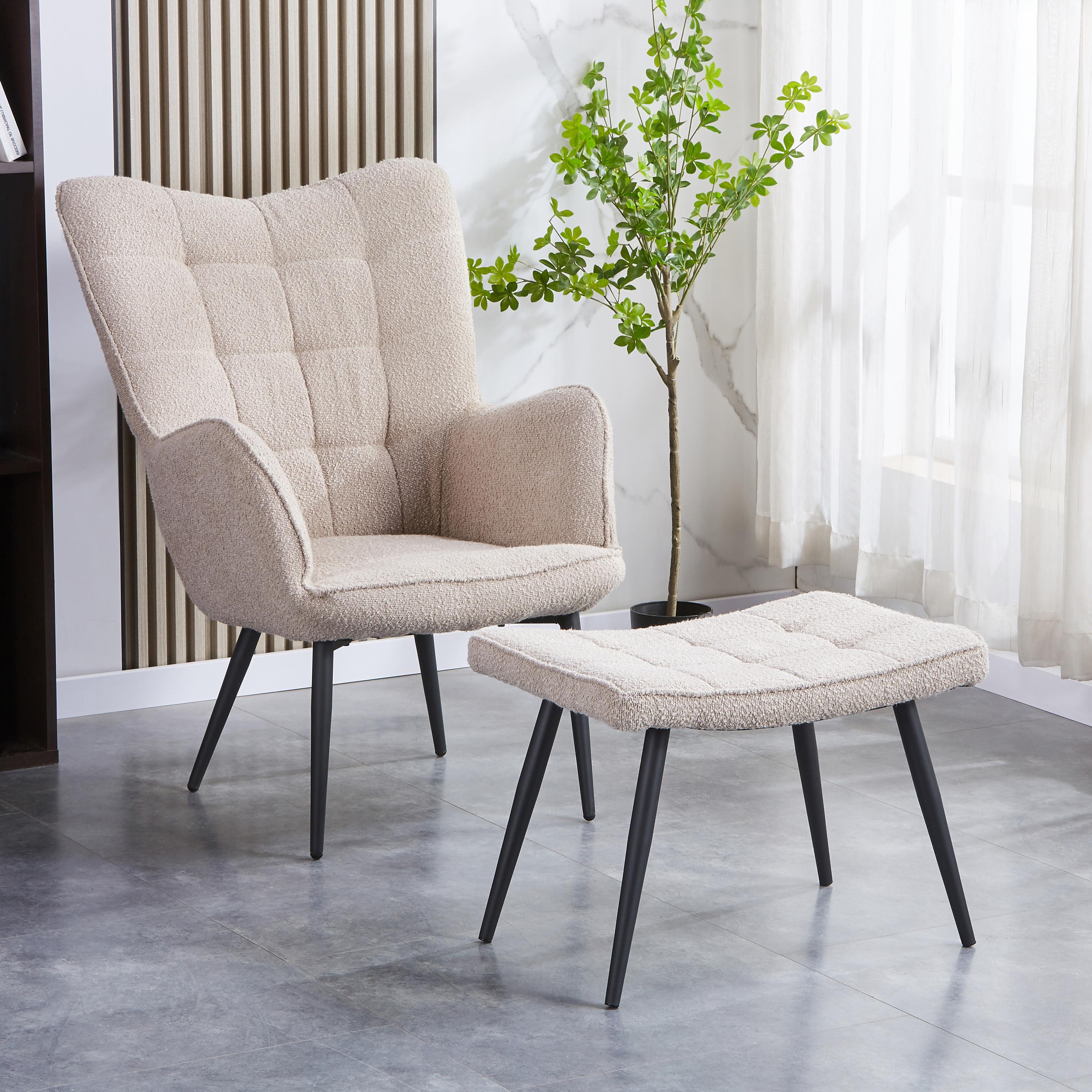 Paris Boucle Light Brown Armchair & Footstool