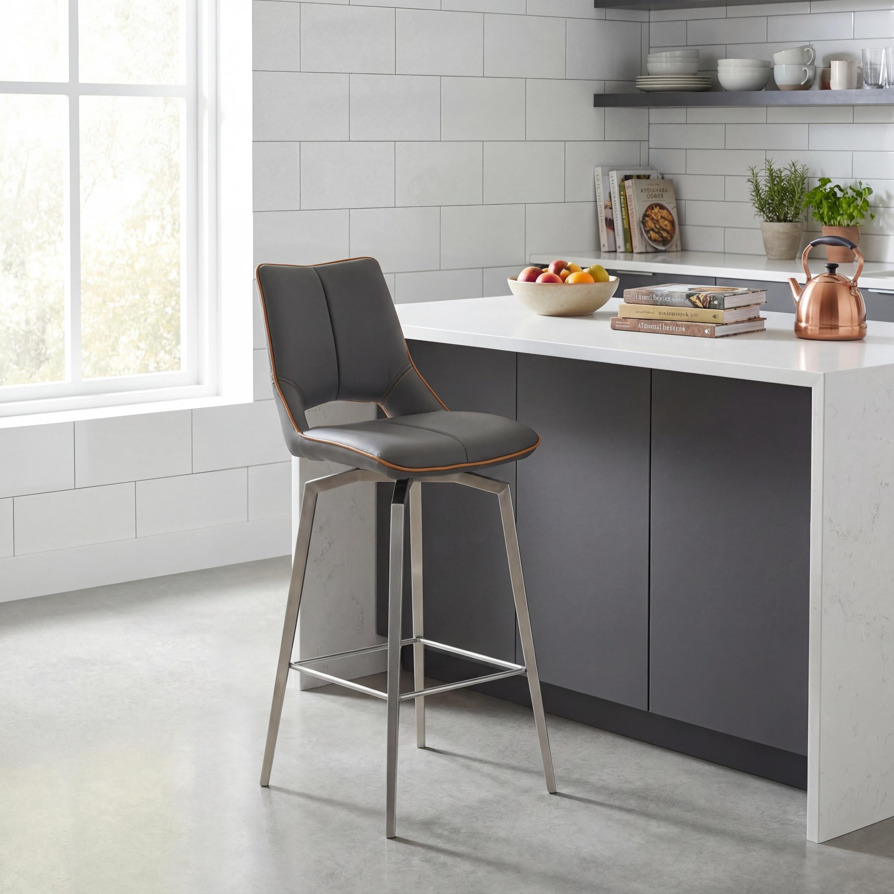 Mako Swivel Leather Effect Graphite Grey Bar Chair
