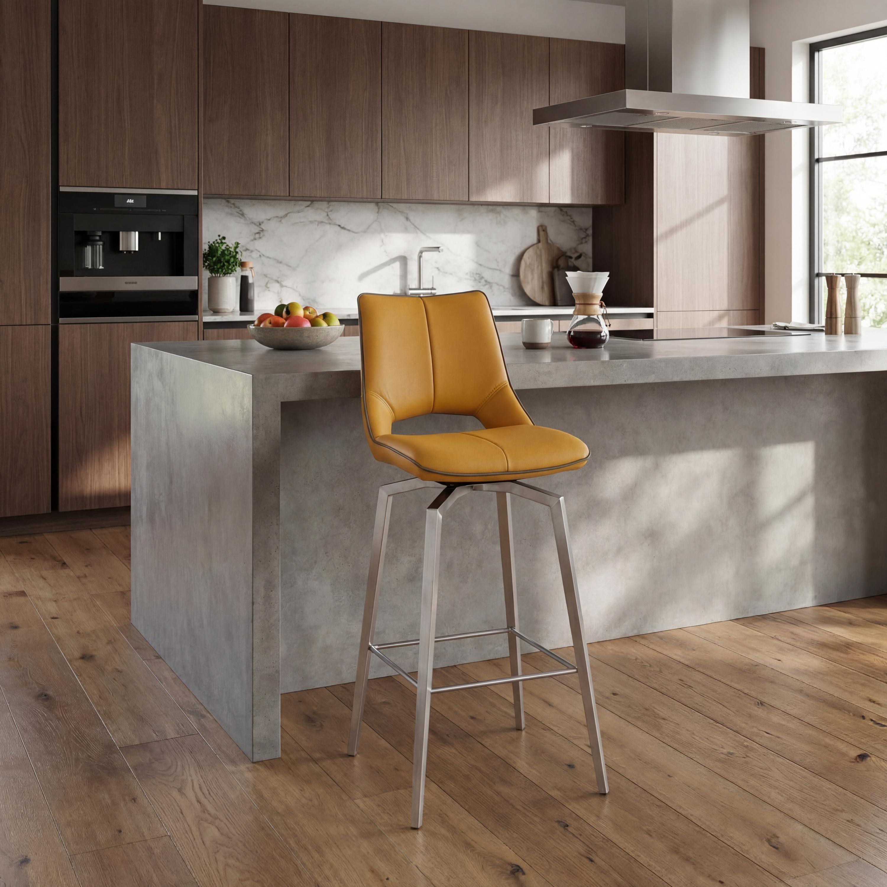 Mako Swivel Leather Effect Yellow Bar Chair