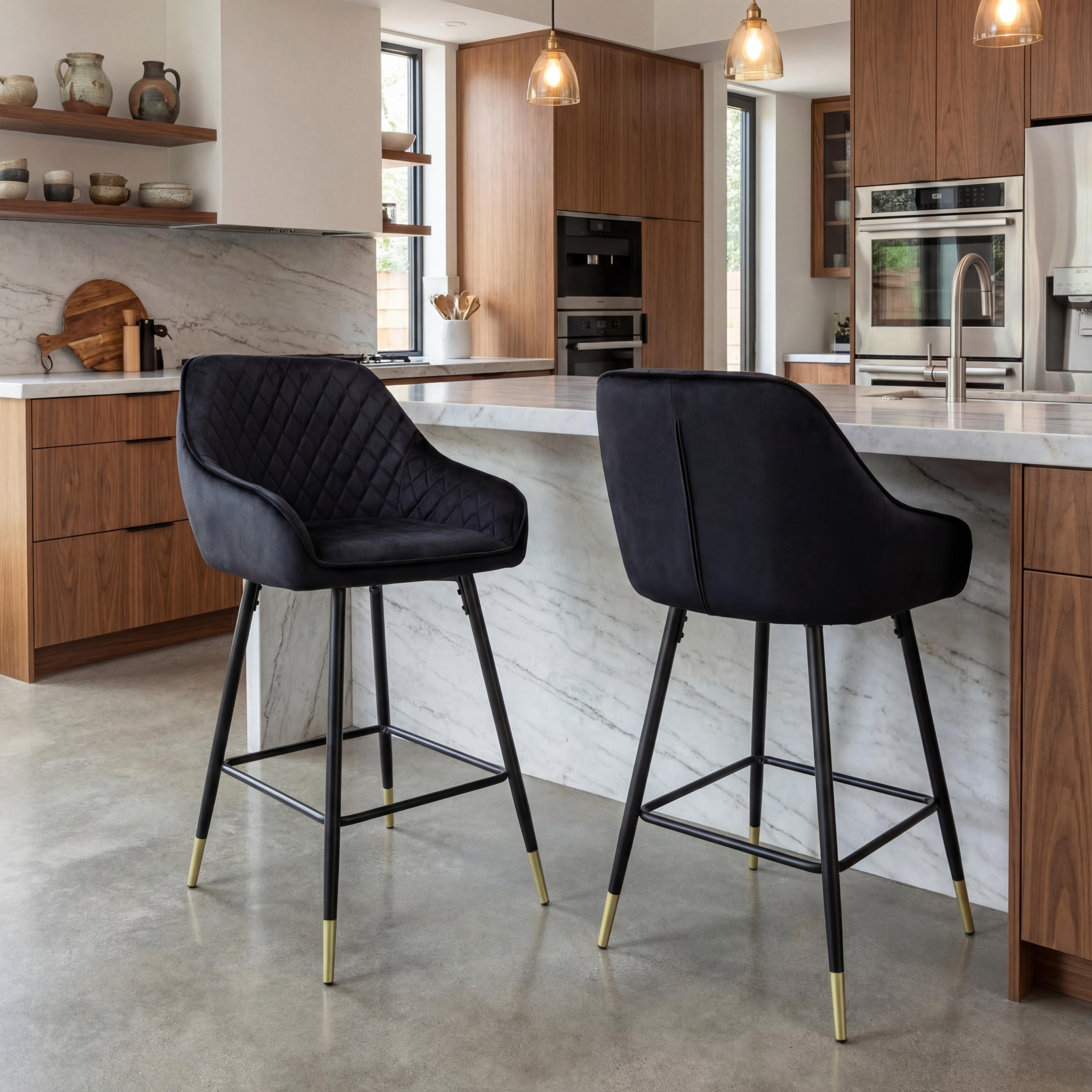 Savanna Brushed Velvet Black Bar Stool