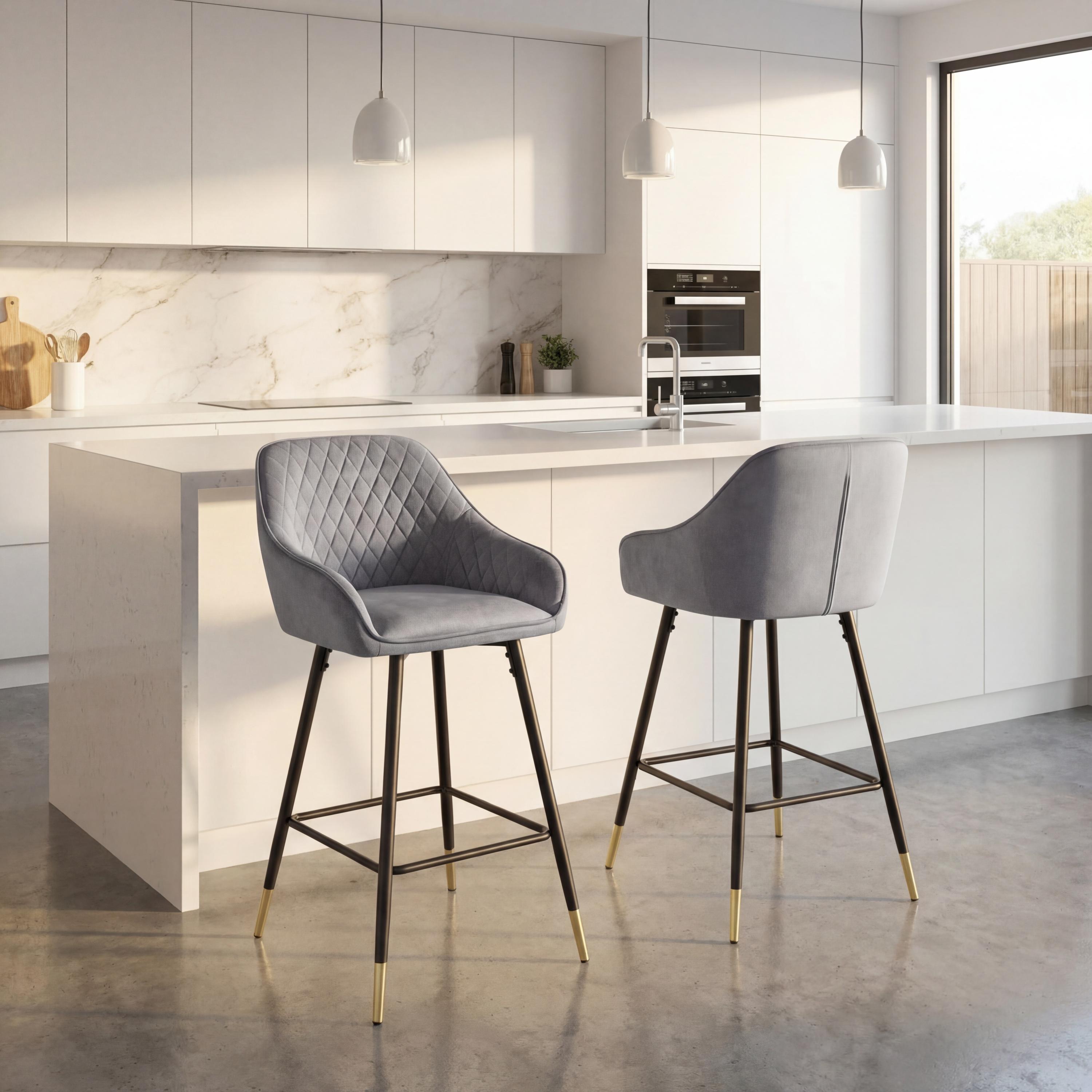 Savanna Brushed Velvet Grey Bar Stool