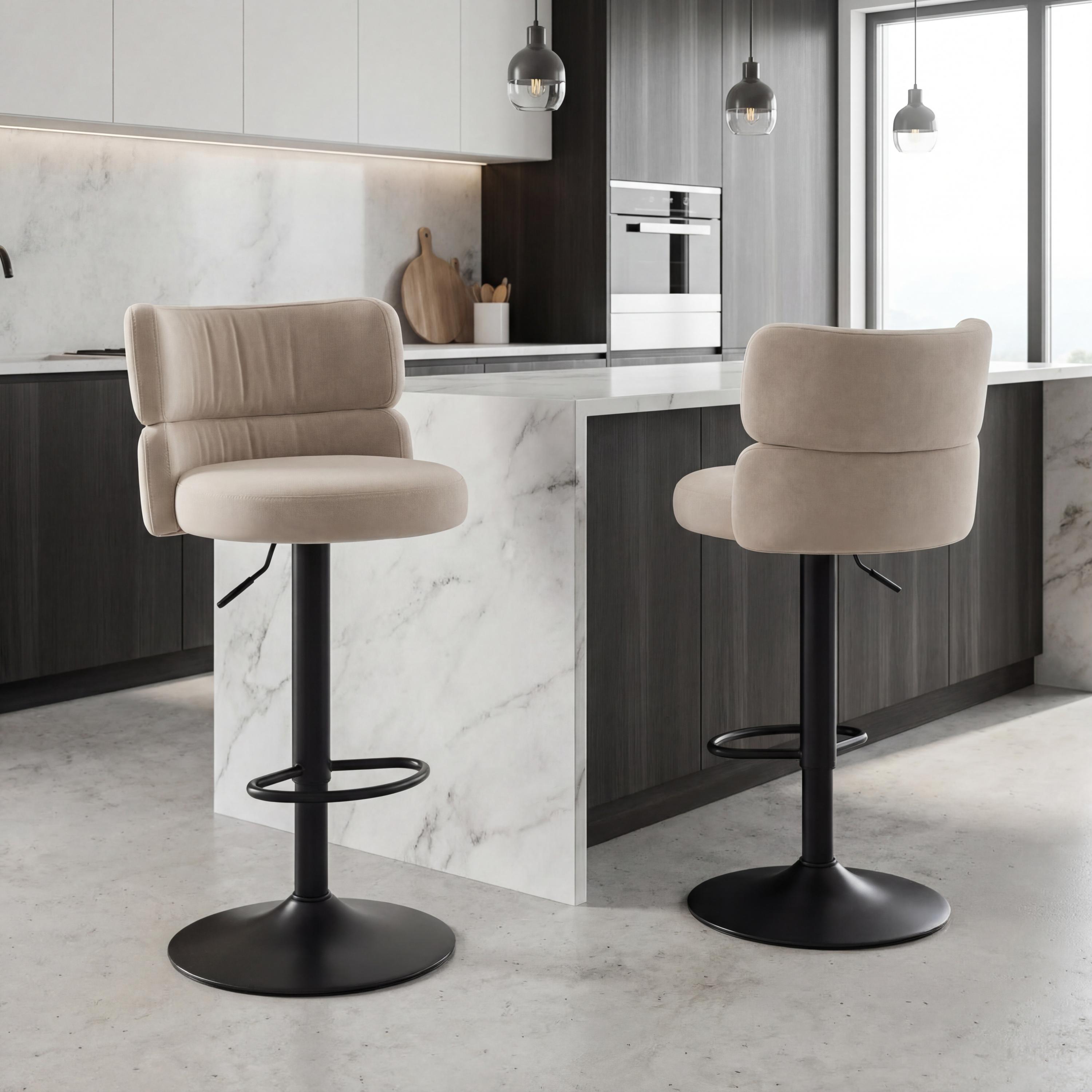 Mason Brushed Velvet Cream/Black Bar Stool