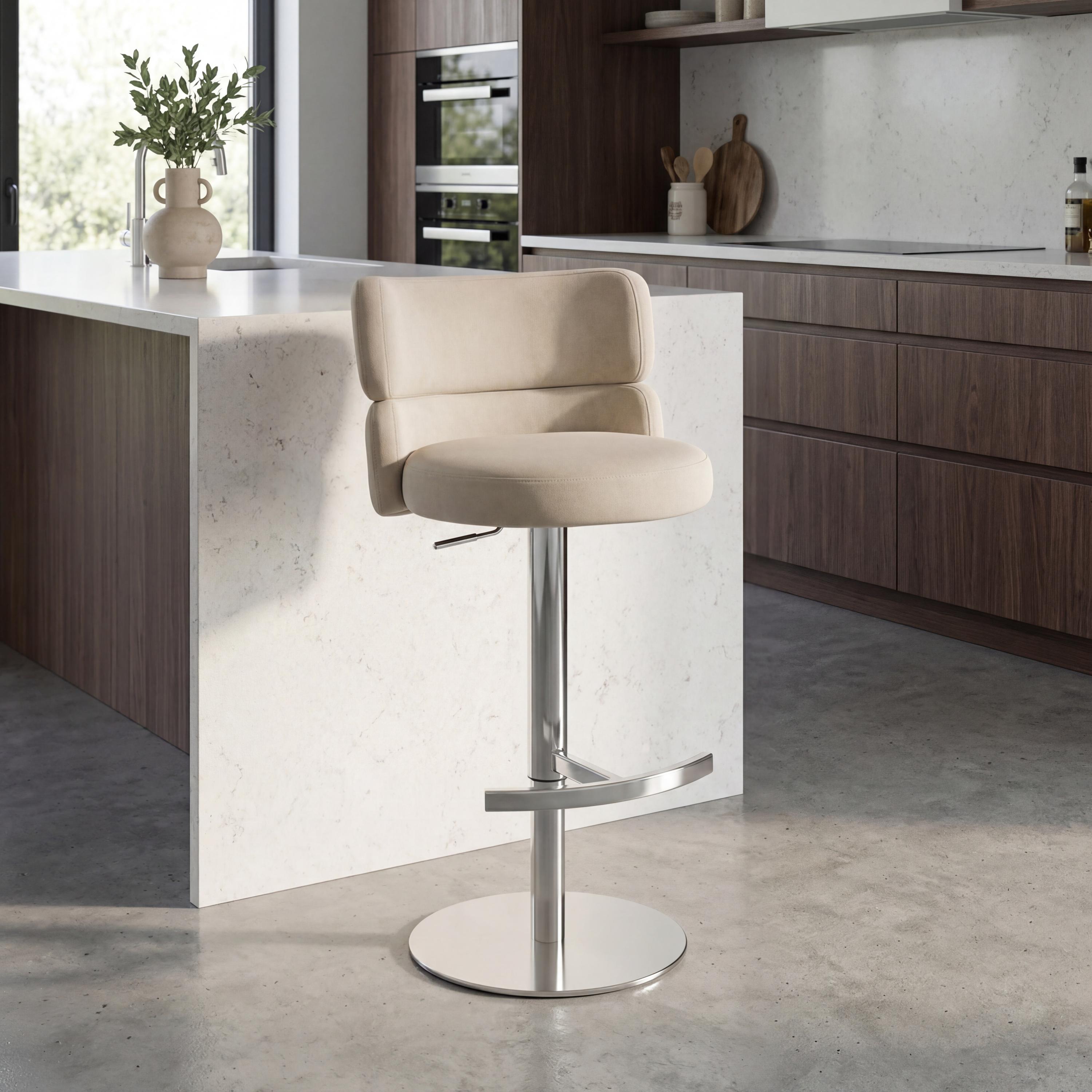 Mason Brushed Velvet Cream/Brushed Steel Bar Stool