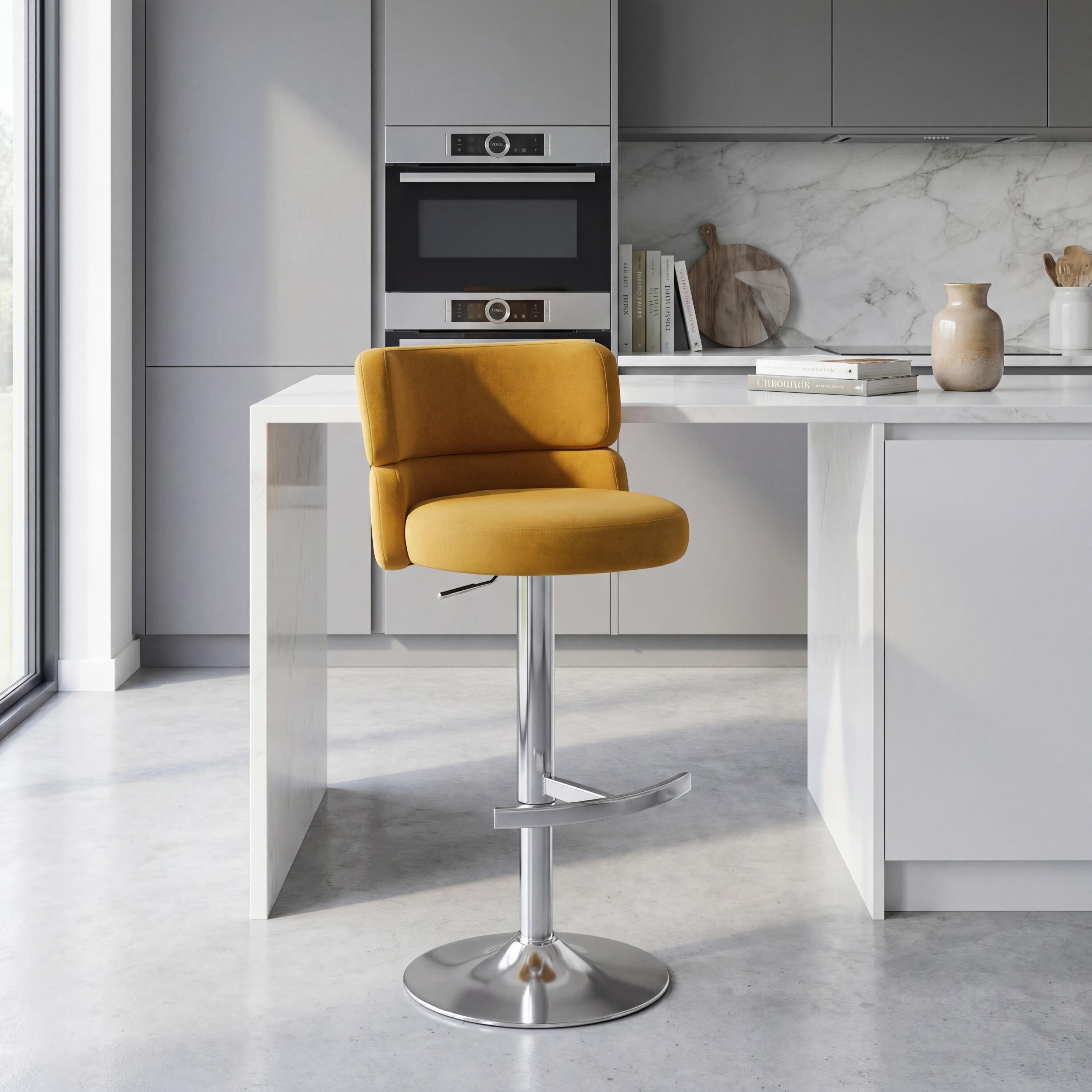 Mason Brushed Velvet Mustard/Brushed Steel Bar Stool