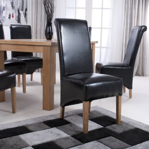 Krista Roll Back Bonded Leather Black Dining Chair