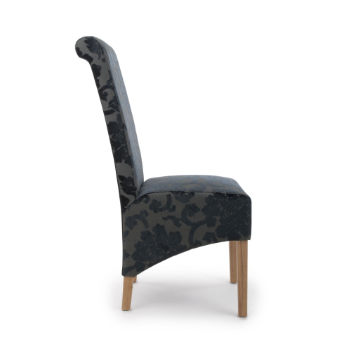 Krista Roll Back Baroque Velvet Charcoal Dining Chair