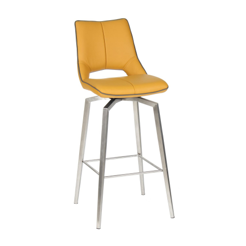Mako Swivel Leather Effect Yellow Bar Chair