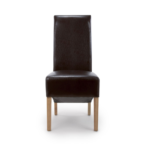 Krista Roll Back Bonded Leather Brown Dining Chair