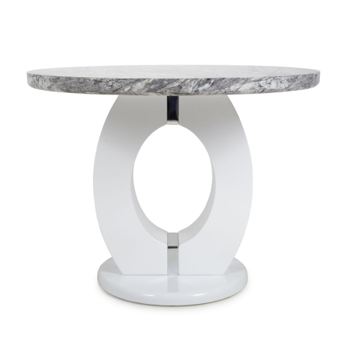 Neptune Round Marble Effect Top High Gloss Grey/White Dining Table