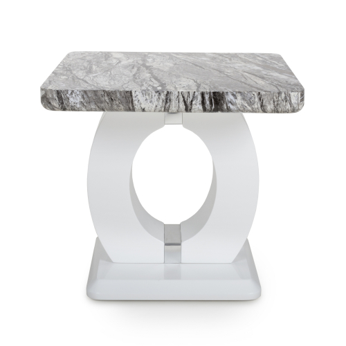 Neptune Marble Effect Top High Gloss Grey/White Side (Lamp) Table