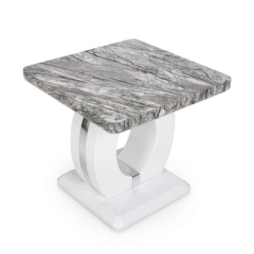 Neptune Marble Effect Top High Gloss Grey/White Side (Lamp) Table