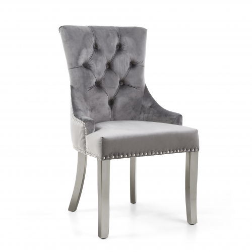 Chester Brushed Velvet Grey Accent Chair in Silver Legs