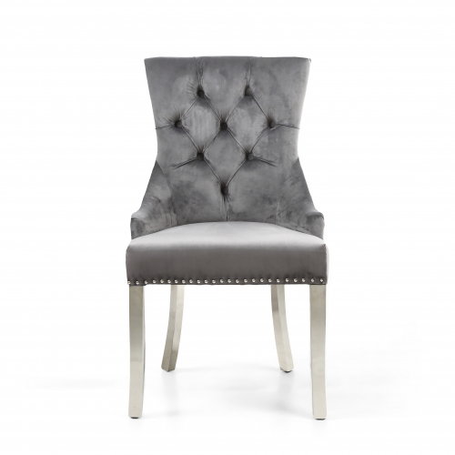 Chester Brushed Velvet Grey Accent Chair in Silver Legs