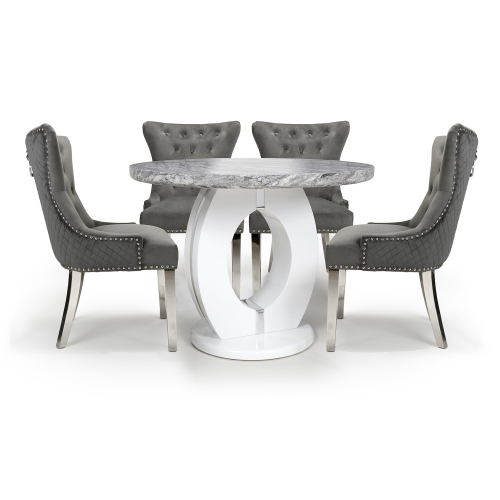 Neptune Round & 4 Lionhead Grey with Silver Legs Dining Set