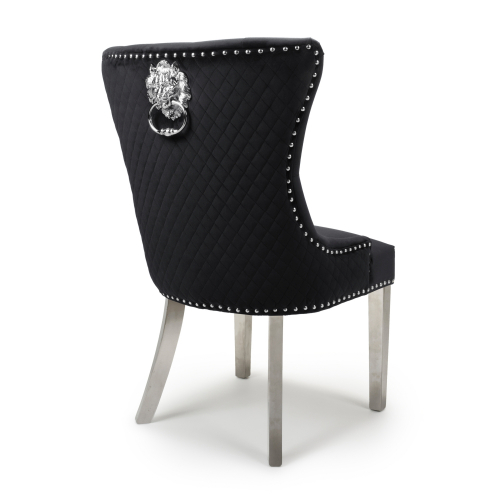 Lionhead Ring Back Brushed Velvet Black Accent Chair in Silver Stainless Steel legs