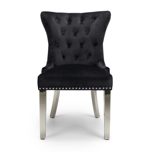 Lionhead Ring Back Brushed Velvet Black Accent Chair in Silver Stainless Steel legs
