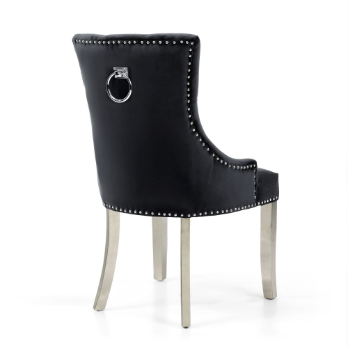 Chester Brushed Velvet Black Accent Chair in Silver Legs