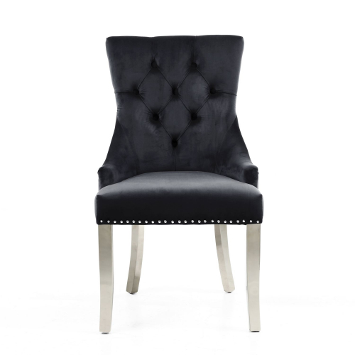 Chester Brushed Velvet Black Accent Chair in Silver Legs