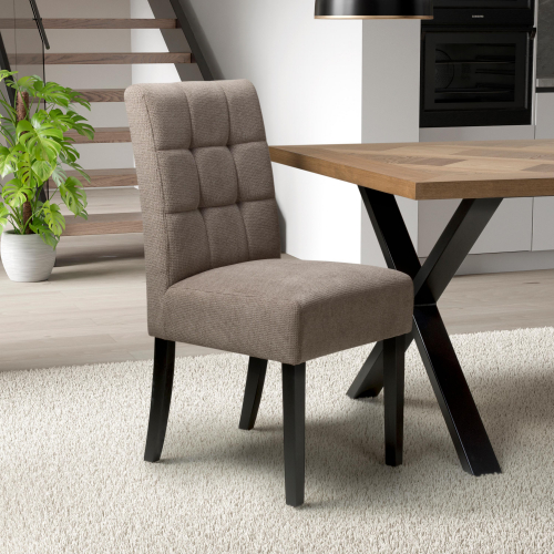 Moseley Waffle Flax Effect Light Brown Dining Chair in Black Legs
