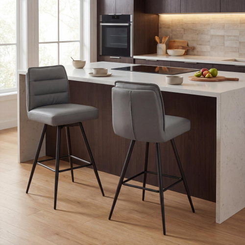 Stylus Leather Effect Dark Grey Bar Stool