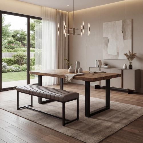 Archer Leather Effect Grey Bench