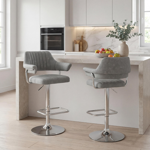 Cortez Leather Effect Light Grey Bar Stool