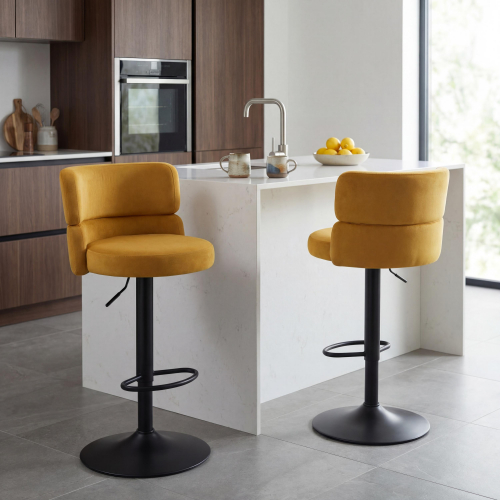 Mason Brushed Velvet Mustard/Black Bar Stool