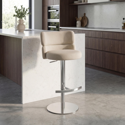 Mason Brushed Velvet Cream/Brushed Steel Bar Stool