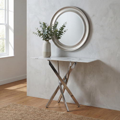 Astoria White/Chrome Console Table