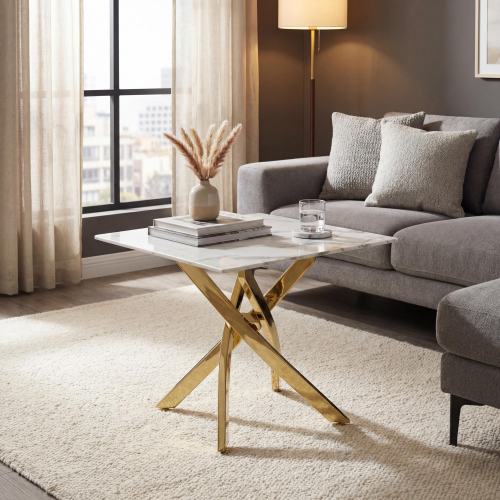 Astoria Square White/Gold End Table