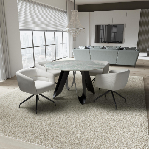 Osaka Round Green & 4 Artemis White Dining Set