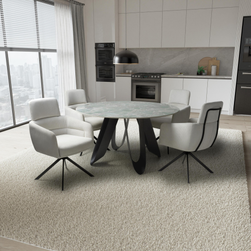 Osaka Round Green & 4 Polaris White Dining Set