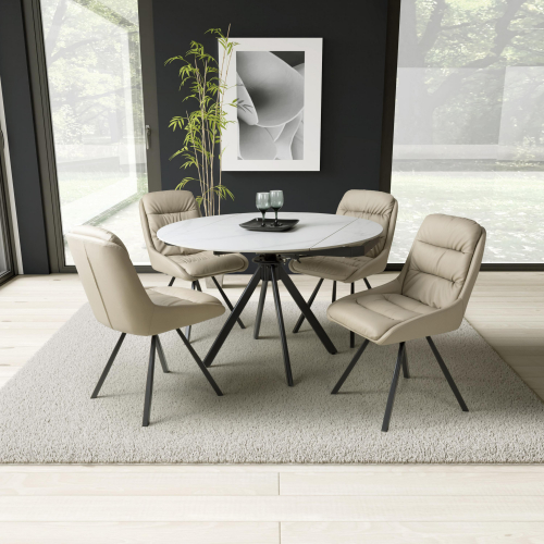 Rotana Round White & 4 Arnhem Cream Dining Set