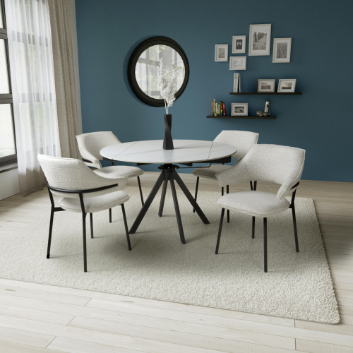 Rotana Round White & 4 Geneva Natural Dining Set