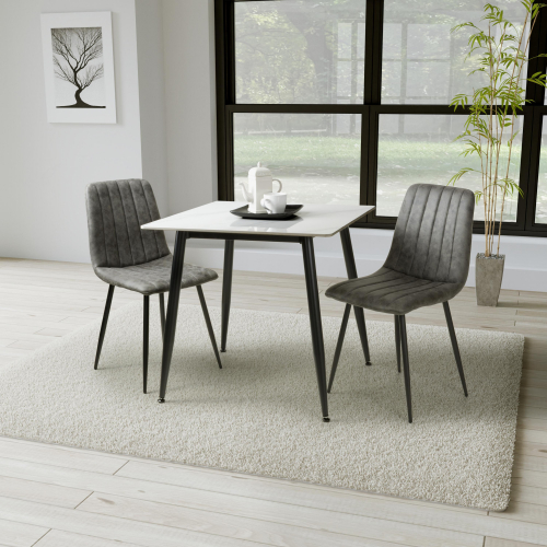 Monaco 80cm White & 2 Lisbon Microfibre Grey Dining Set