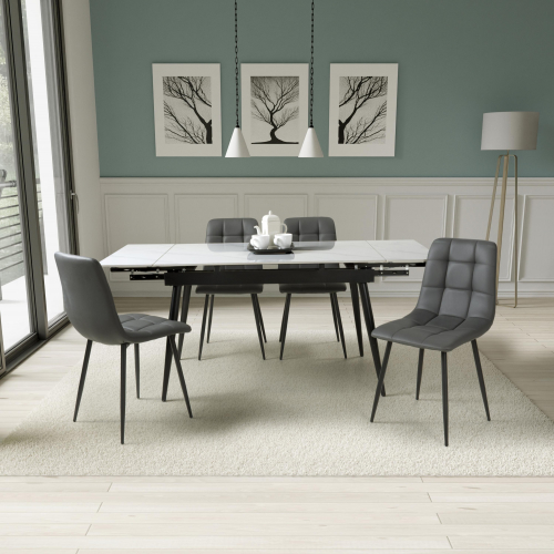 Monaco Extending White & 4 Madison Leather Effect Grey Dining Set