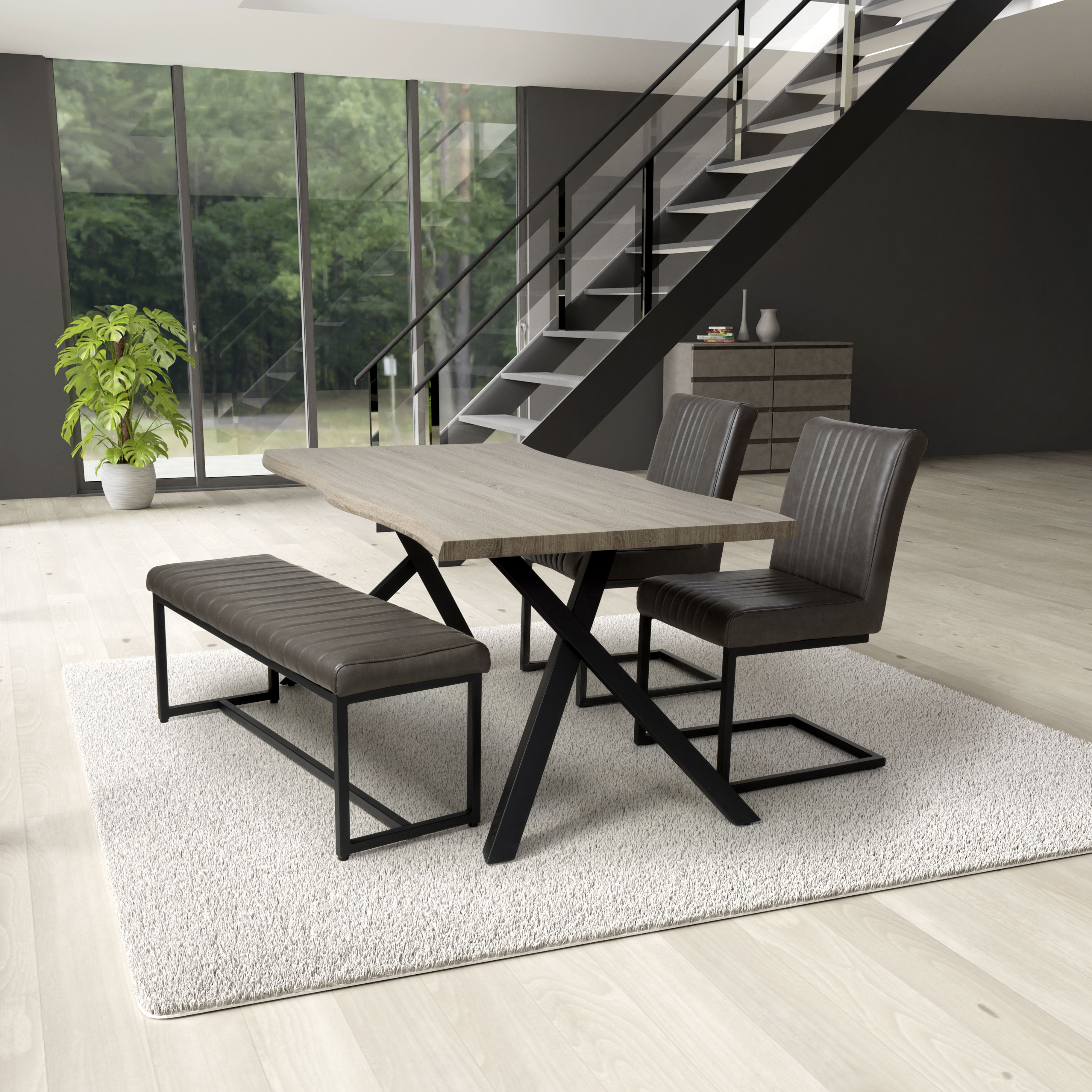 Narvik 1.6m Medium & 2 Archer Chairs & Bench Dining Set