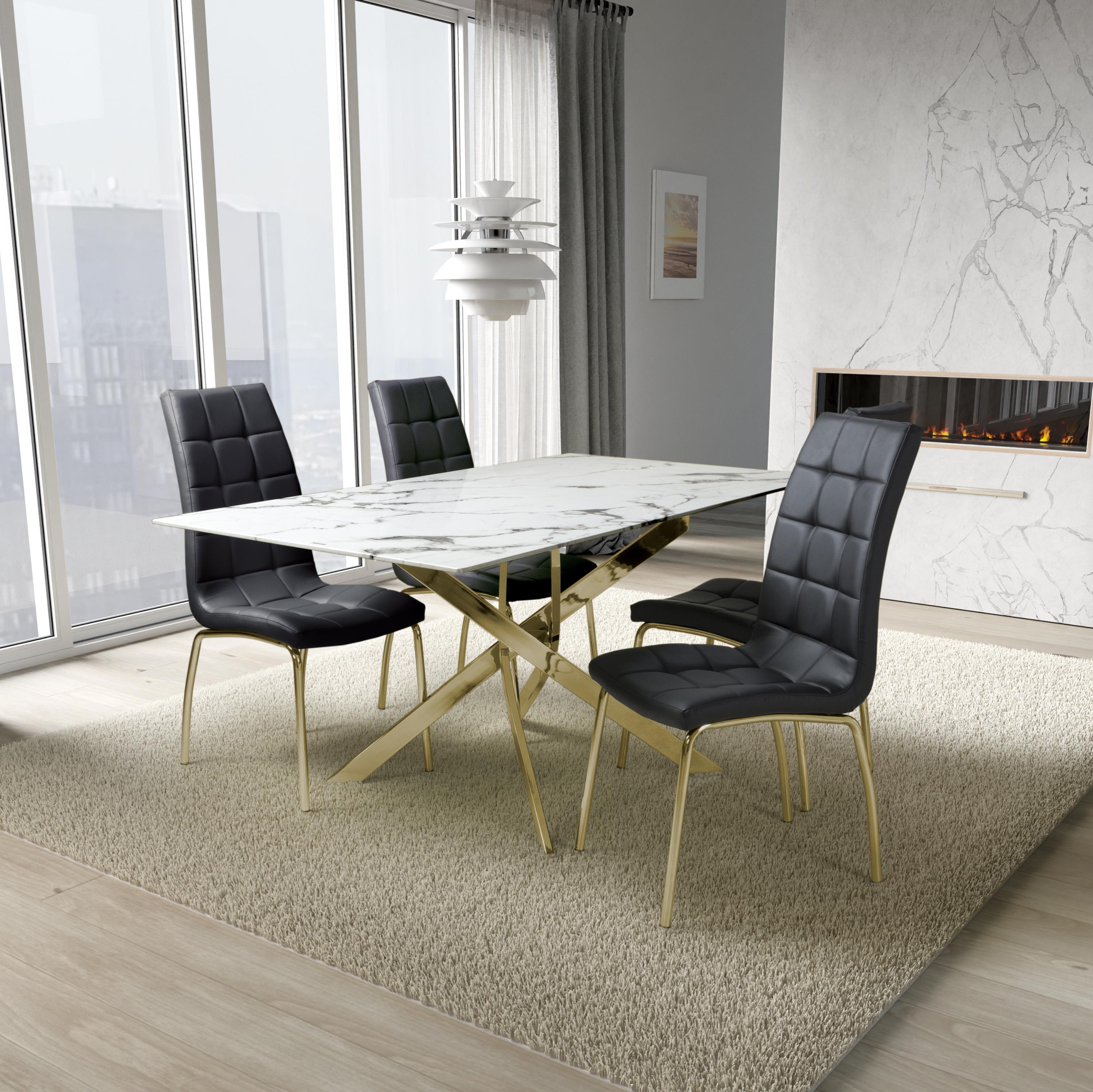 Astoria 1.6m White & 4 Jenner Black with Gold legs Dining Set