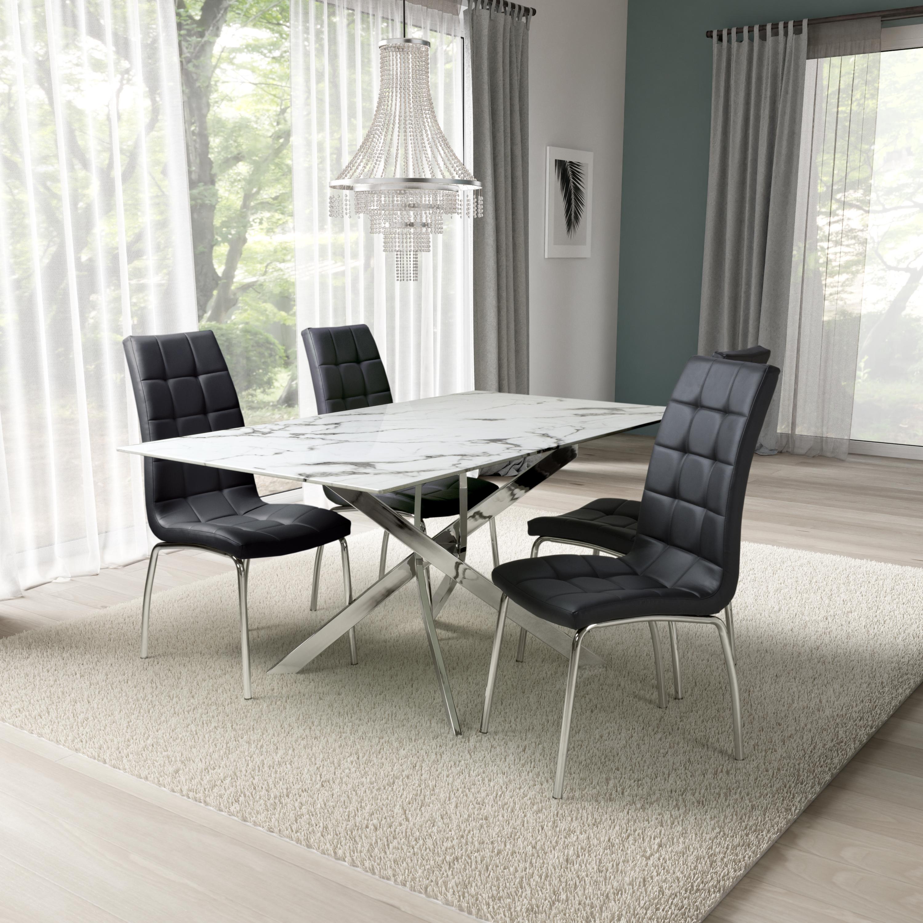 Astoria 1.6m White & 4 Jenner Black with Silver legs Dining Set
