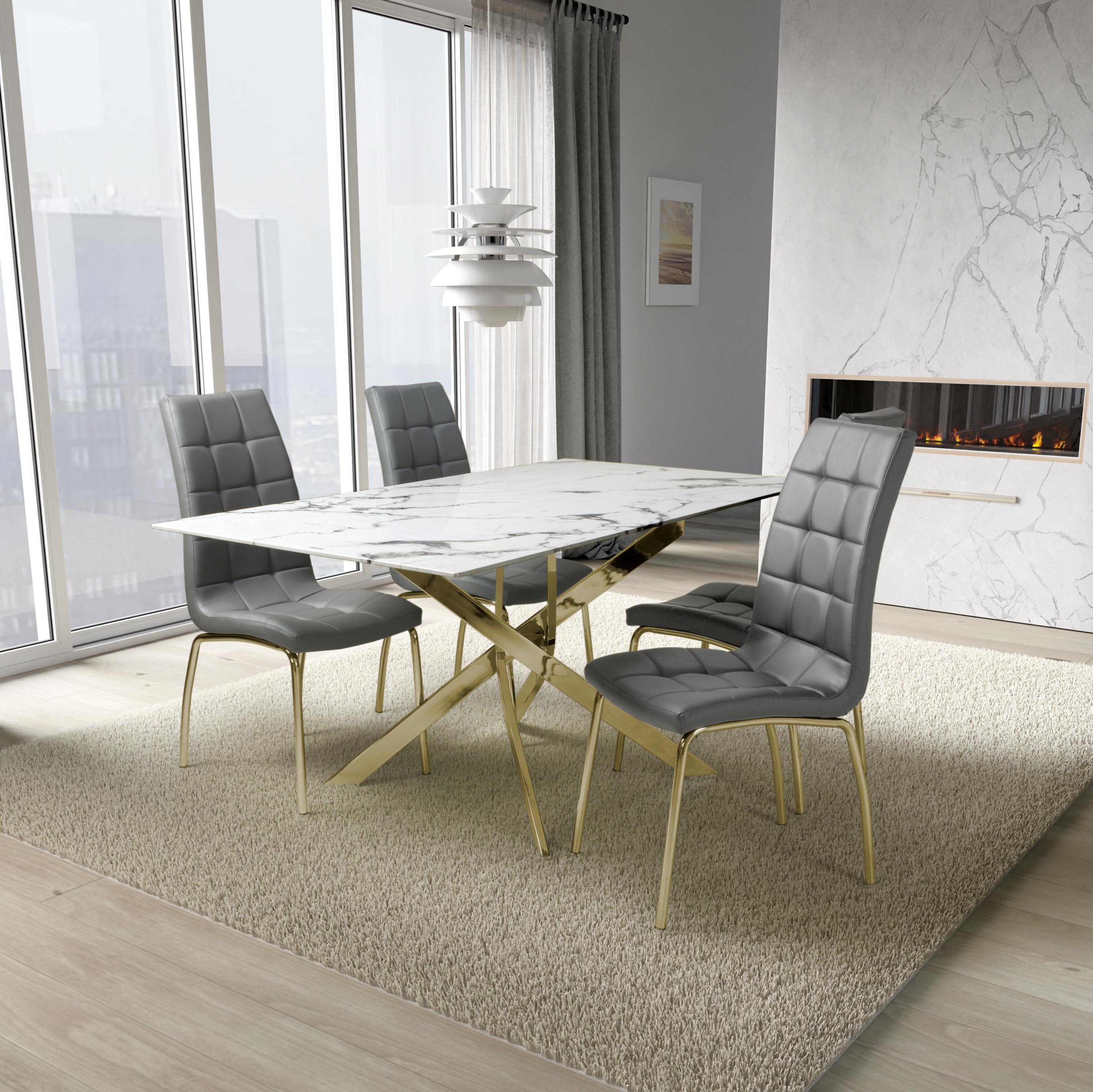 Astoria 1.6m White & 4 Jenner Grey with Gold legs Dining Set