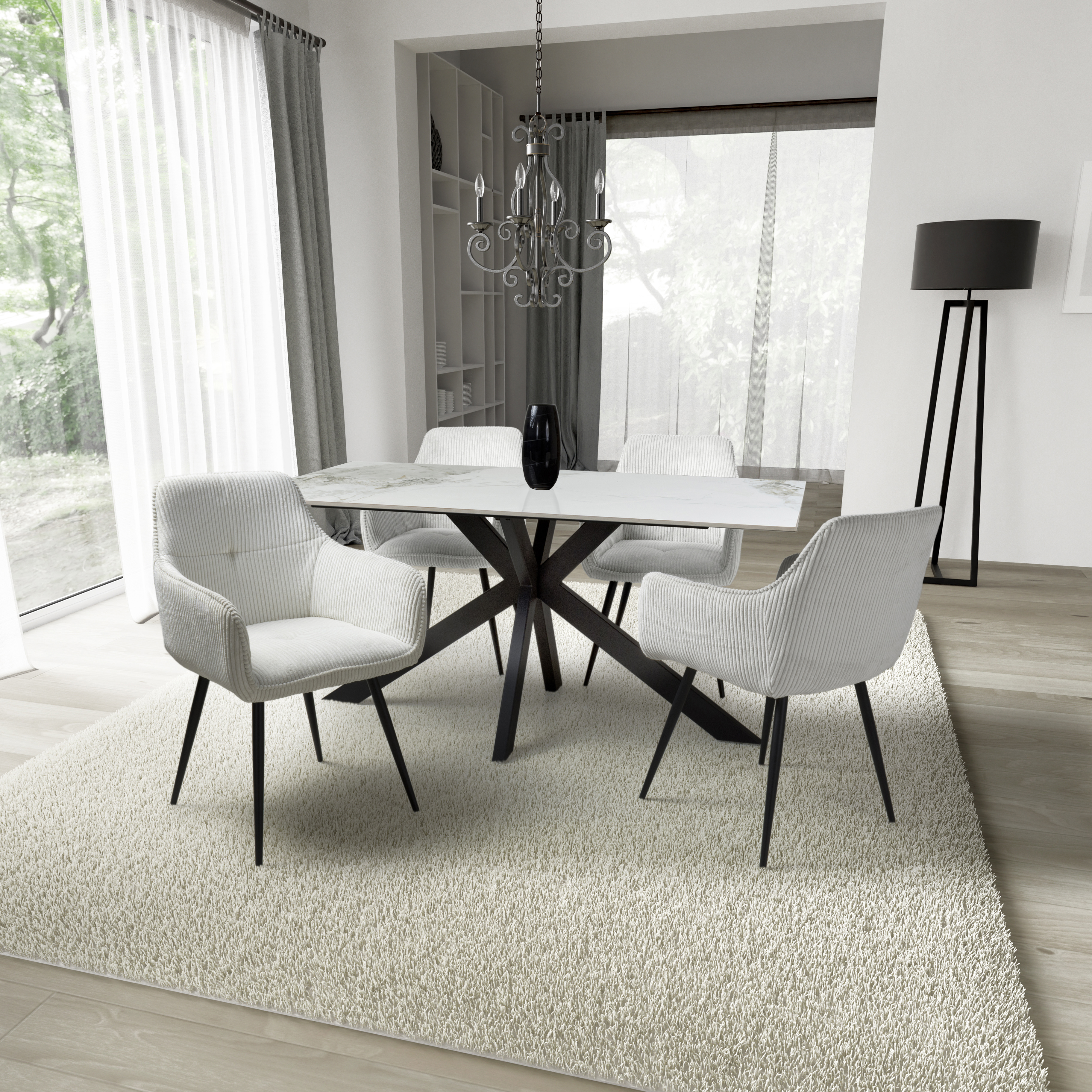Tokyo 1.6m White & 4 Denver White Dining Set