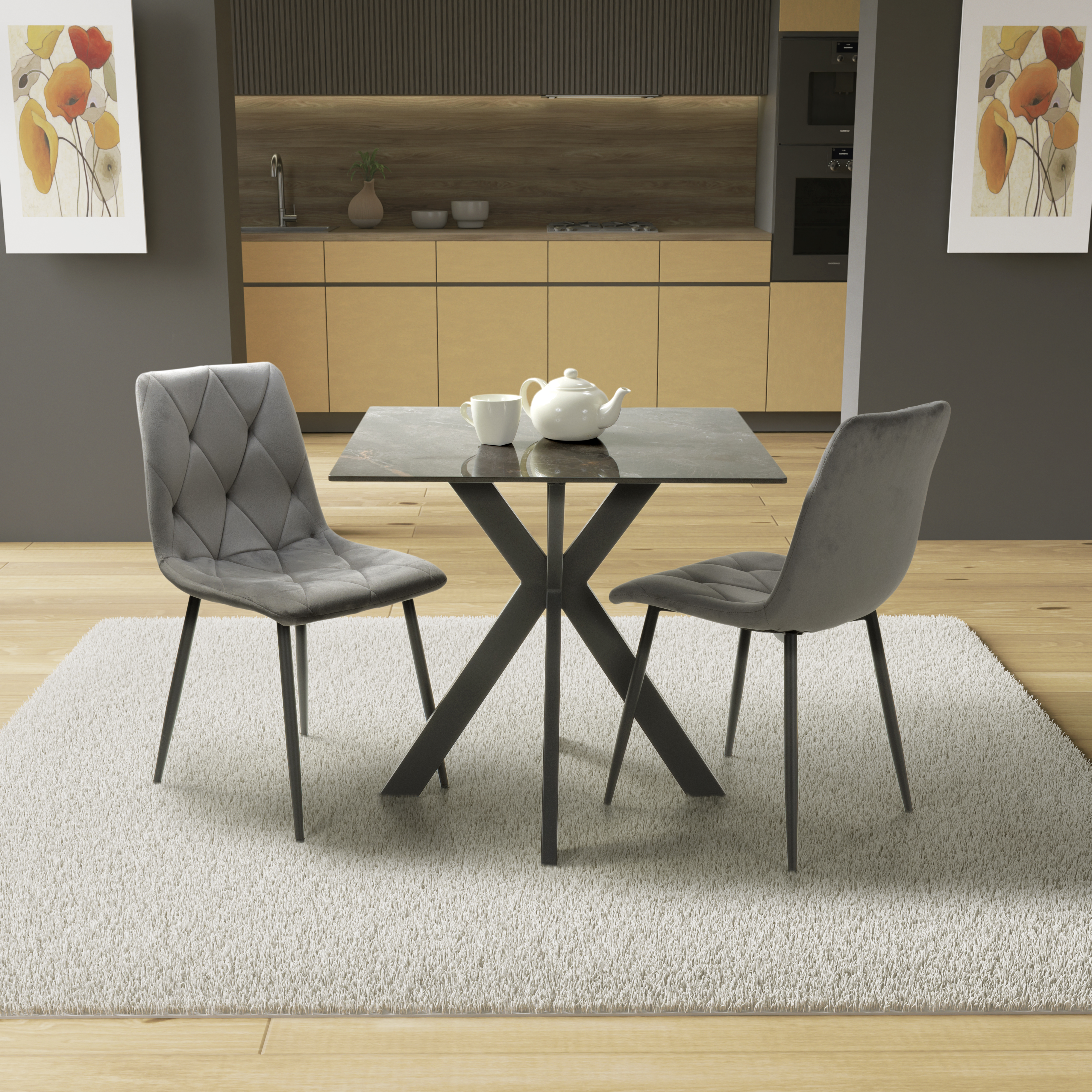 Tokyo 80cm Grey & 2 Vernon Grey Dining Set