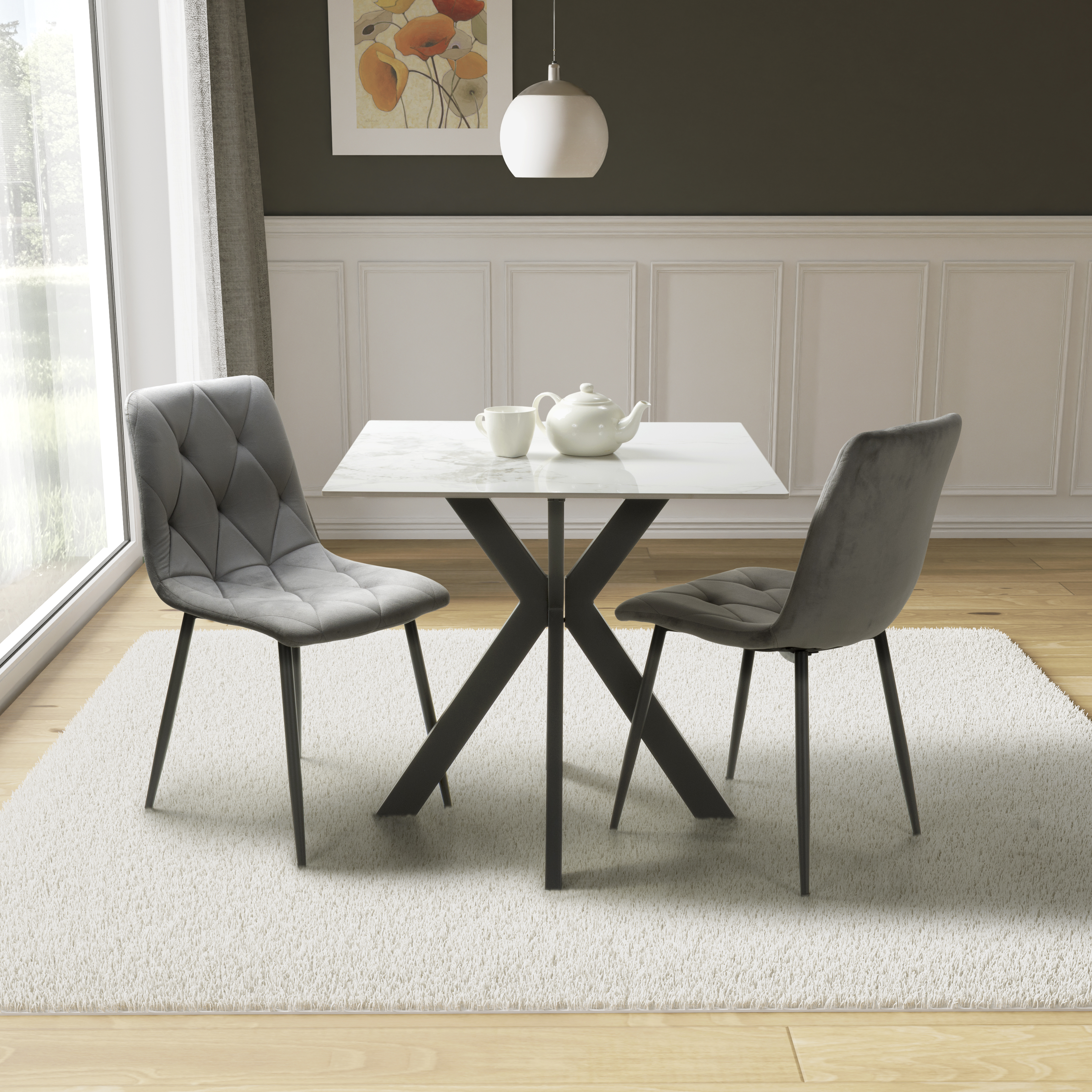Tokyo 80cm White & 2 Vernon Grey Dining Set
