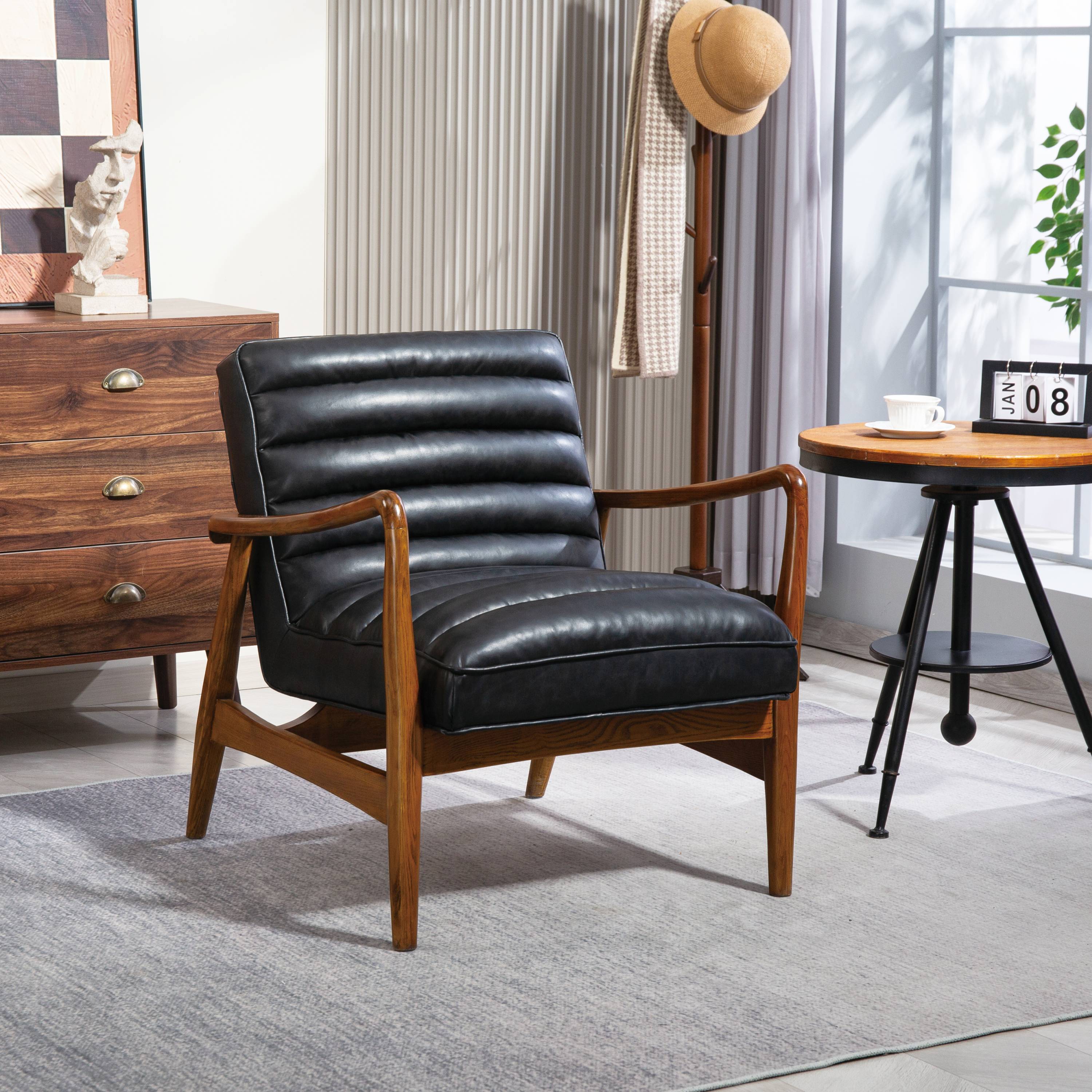 Club Leather Effect Black Armchair
