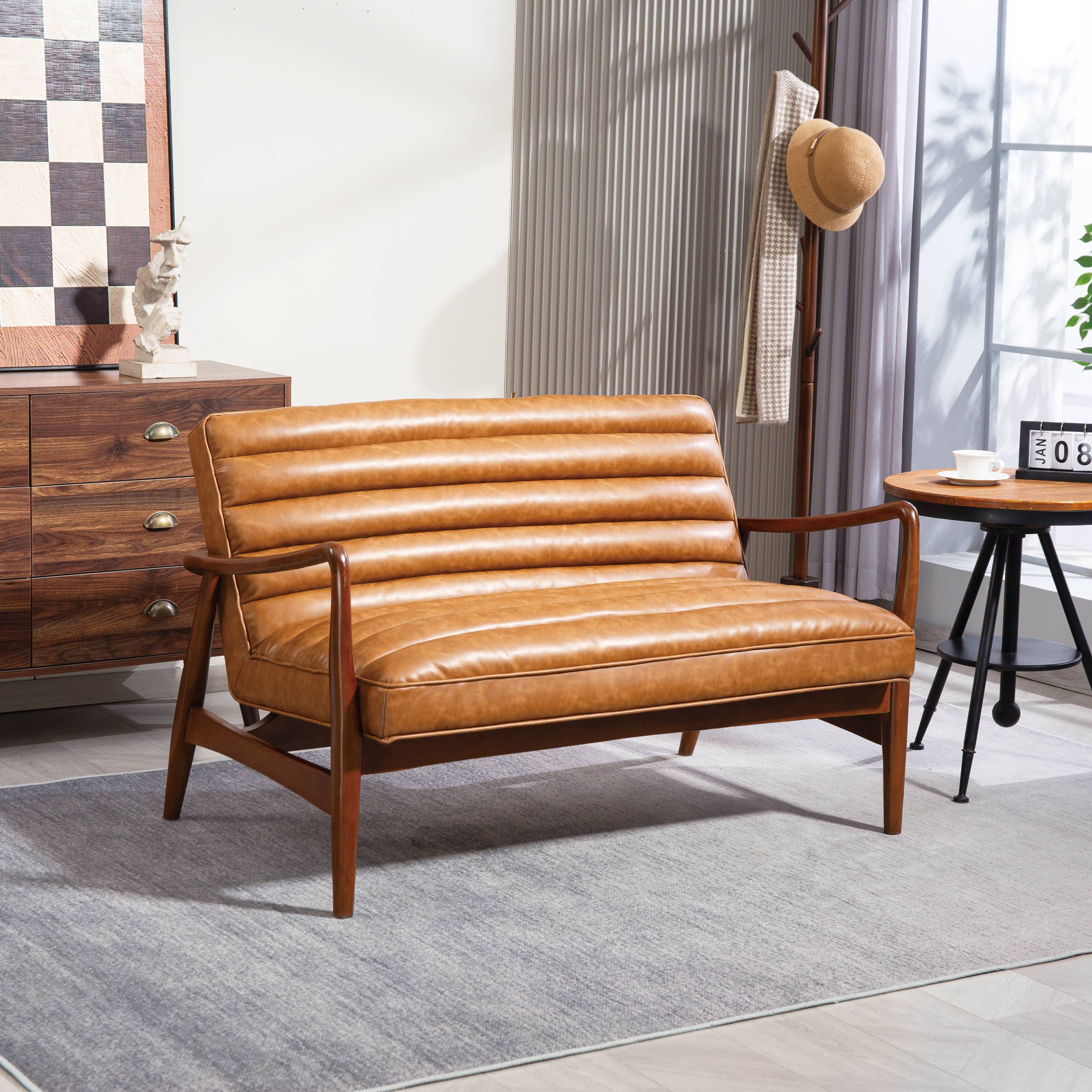 Club Leather Effect Tan Sofa
