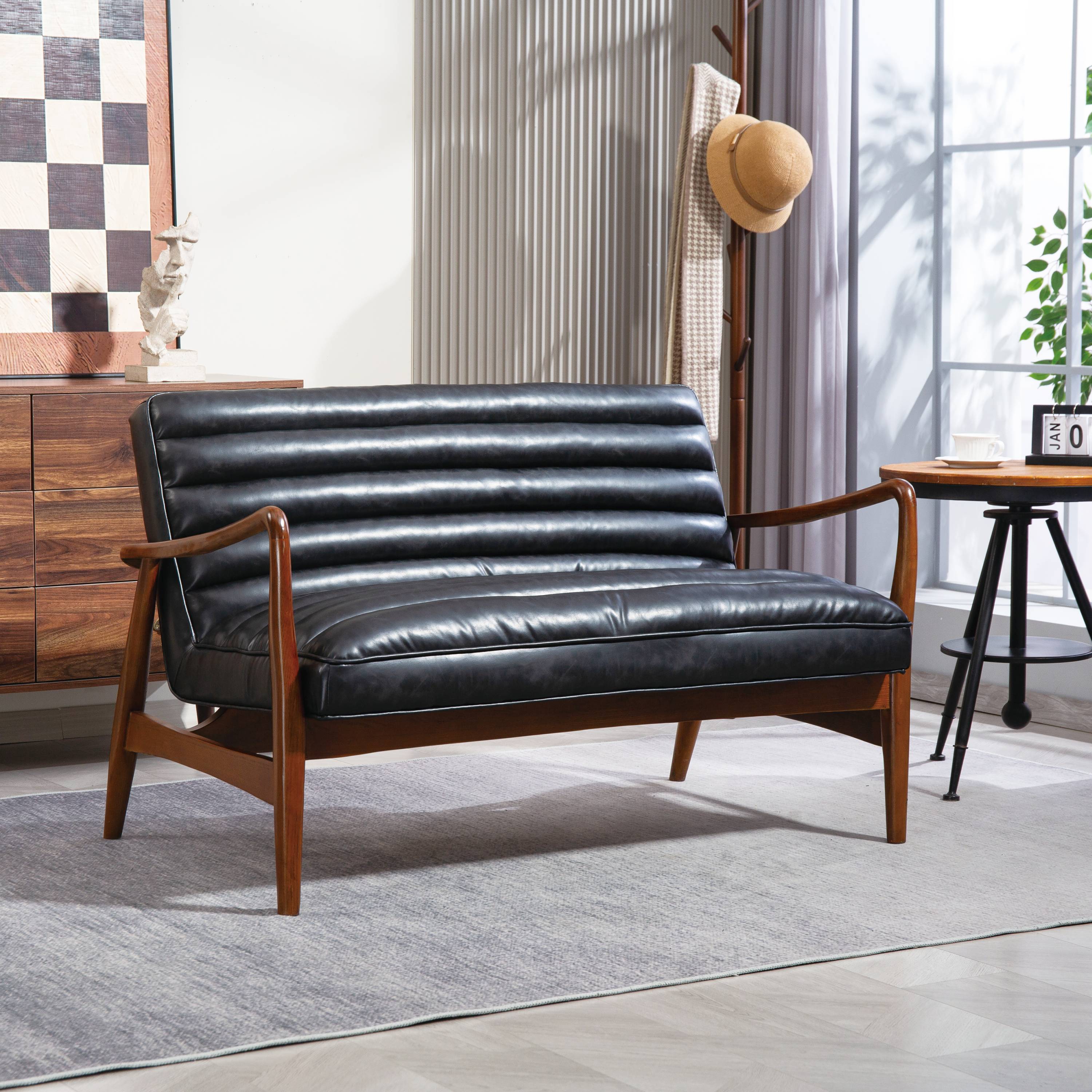 Club Leather Effect Black Sofa