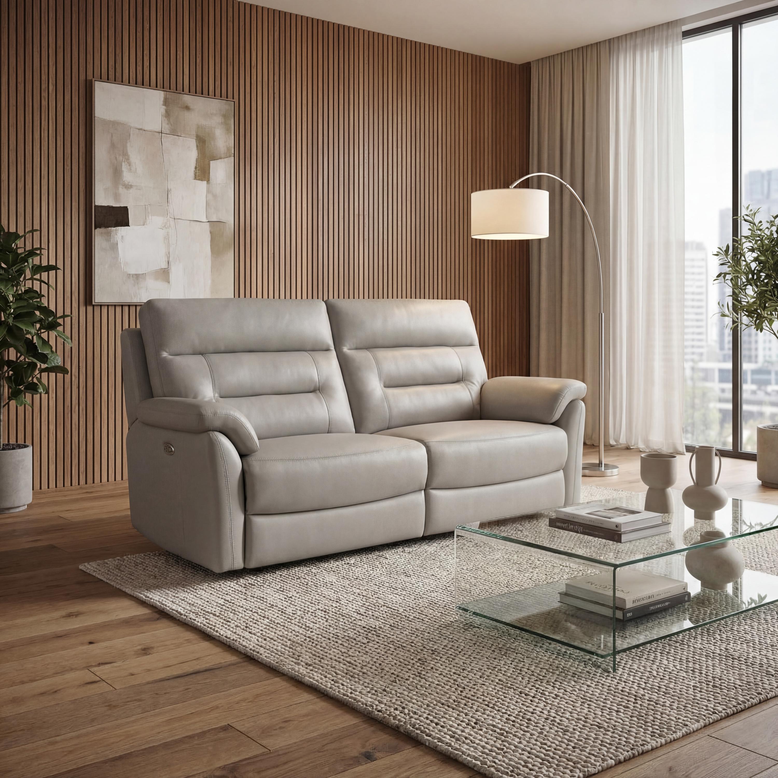 Salerno Leather Effect Light Grey 3 Seater Electric Recliner