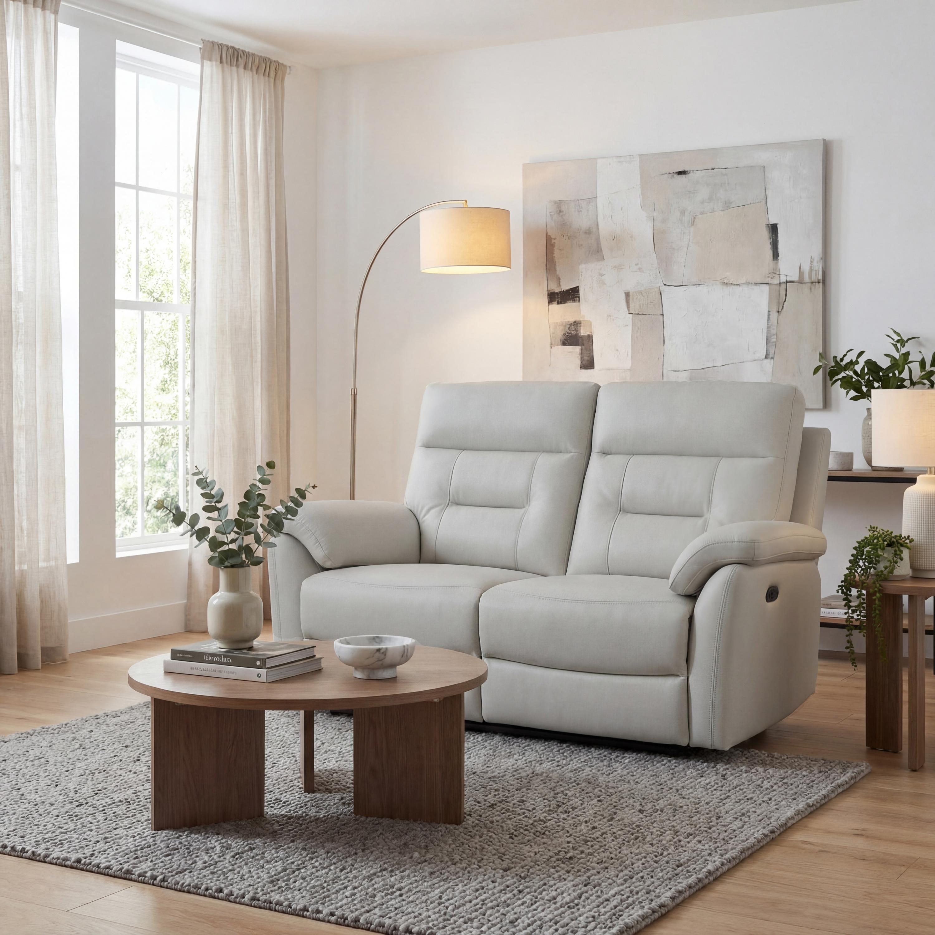 Salerno Leather Effect Light Grey 2 Seater Electric Recliner