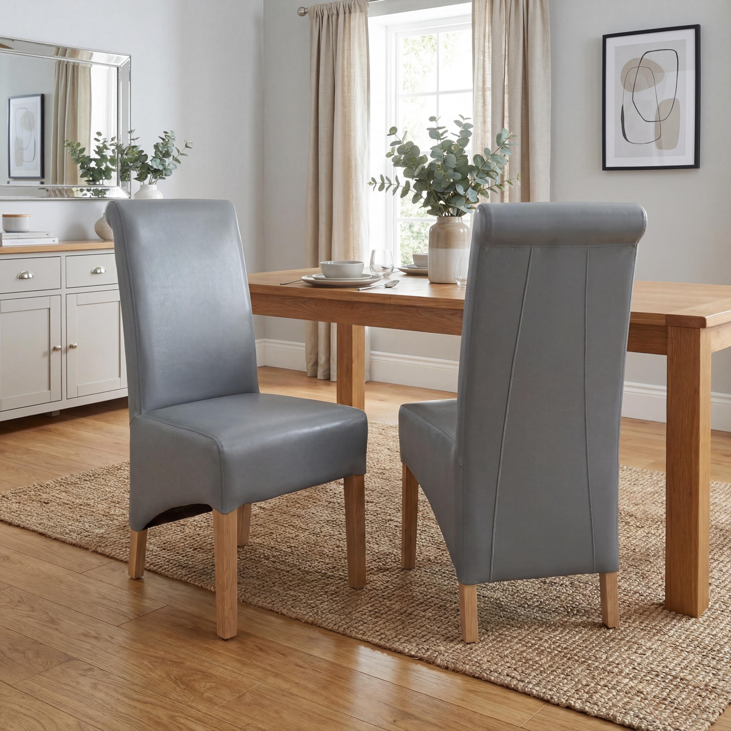 Krista Roll Back Bonded Leather Grey Dining Chair
