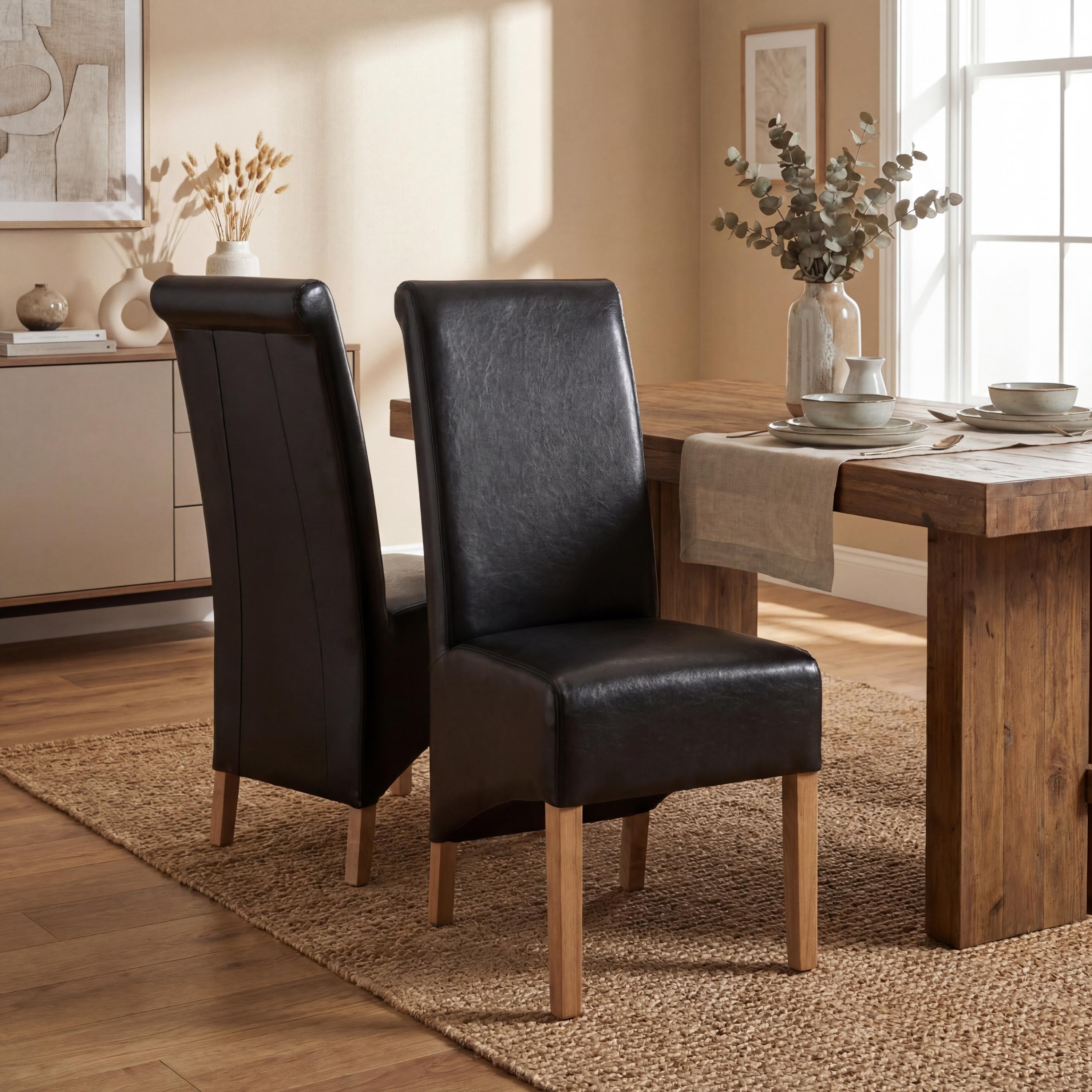 Krista Roll Back Bonded Leather Black Dining Chair